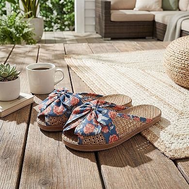 Women's Woven Indoor Slippers with Floral Bow Detail