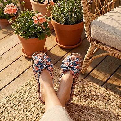 Women's Woven Indoor Slippers with Floral Bow Detail