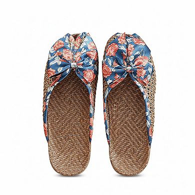Women's Woven Indoor Slippers with Floral Bow Detail