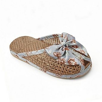Women's Woven Indoor Slippers with Floral Bow Detail