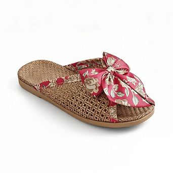 Women's Woven Indoor Slippers with Floral Bow Detail