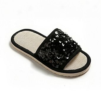 Women's Sequin Indoor Slide Slippers with Cushioned Sole and Breathable Woven Footbed