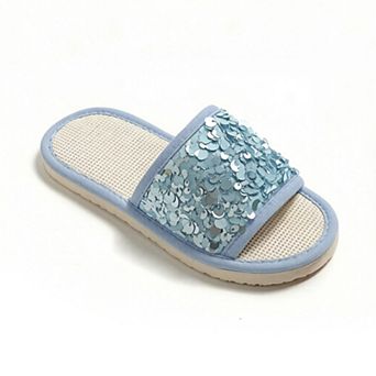 Women's Sequin Indoor Slide Slippers with Cushioned Sole and Breathable Woven Footbed