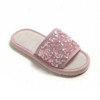 Women's Sequin Indoor Slide Slippers with Cushioned Sole and Breathable Woven Footbed
