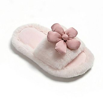 Women's Plush Indoor Slide Slippers with 3D Floral Detail and Cushioned Sole Design