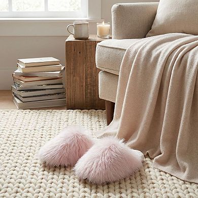 Women's Faux Fur Indoor Slide Slippers with Plush Strap