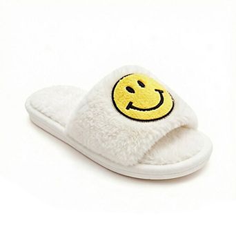 Women's Plush Slide Slippers with Smiley Graphic Detail