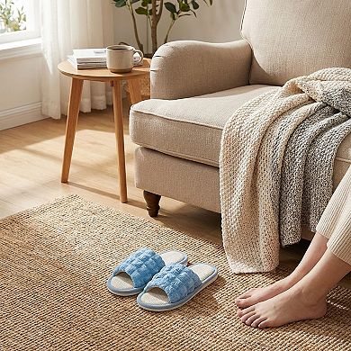 Women's Textured Indoor Slide Slippers with Cushioned Sole and Breathable Woven Footbed