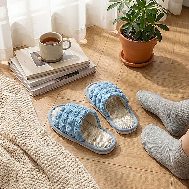 Women's Textured Indoor Slide Slippers with Cushioned Sole and Breathable Woven Footbed