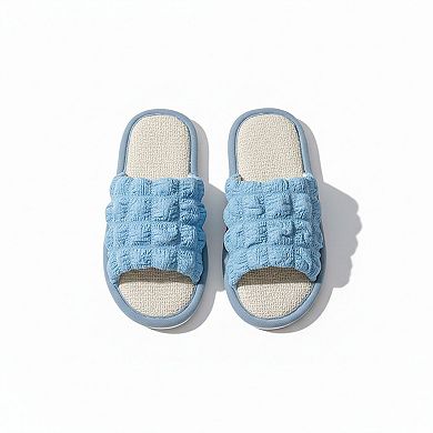 Women's Textured Indoor Slide Slippers with Cushioned Sole and Breathable Woven Footbed