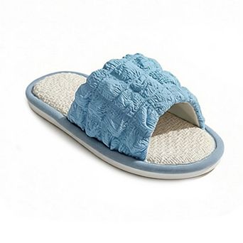 Women's Textured Indoor Slide Slippers with Cushioned Sole and Breathable Woven Footbed