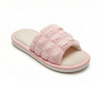 Women's Textured Indoor Slide Slippers with Cushioned Sole and Breathable Woven Footbed