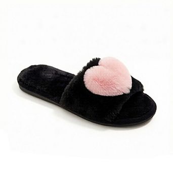 Women's Plush Slide Slippers with Faux Fur Pom Detail