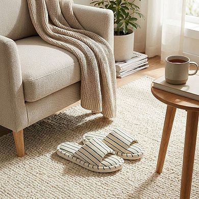 Women's Indoor Slide Slippers with Stripe Pattern