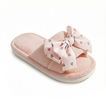 Women's Plush Indoor Slide Slippers with Heart Bow Detail