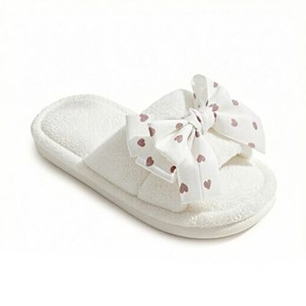 Women's Plush Indoor Slide Slippers with Heart Bow Detail