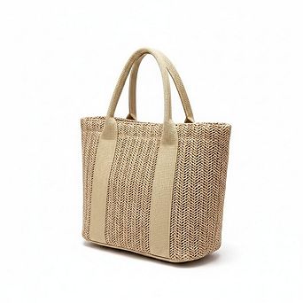 Woven Straw Tote Bag with Wide Shoulder Straps Lightweight Crochet Knit Small Tote Bag