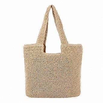Woven Crochet Tote Bag with Shoulder Straps Lightweight Knit Tote with Zipper Pocket