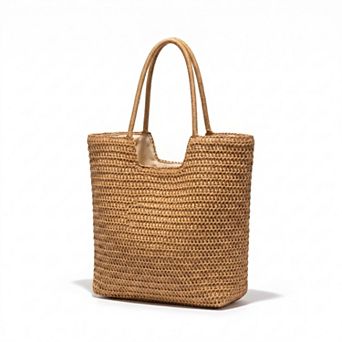 Woven Straw Tote Bag with Shoulder Straps Lightweight Crochet Knit Everyday Carry Tote Bag