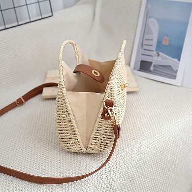 Woven Straw Crossbody Bag with Top Handle Adjustable Strap Crochet Handbag