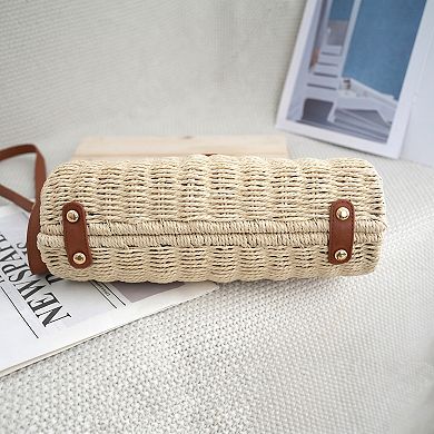 Woven Straw Crossbody Bag with Top Handle Adjustable Strap Crochet Handbag