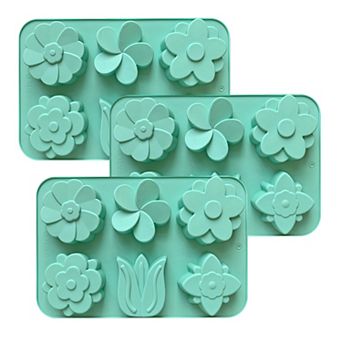 3 pc Flower Silicone Baking Mold Set Floral Cake Chocolate Candy Soap Mold