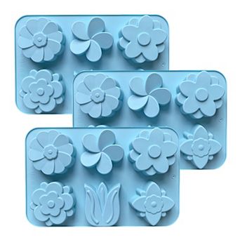 3 pc Flower Silicone Baking Mold Set Floral Cake Chocolate Candy Soap Mold