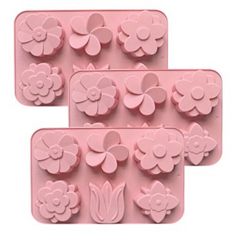 3 pc Flower Silicone Baking Mold Set Floral Cake Chocolate Candy Soap Mold