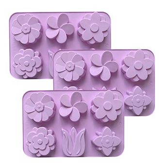 3 pc Flower Silicone Baking Mold Set Floral Cake Chocolate Candy Soap Mold