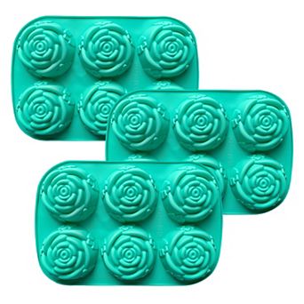 3 pc Rose Swirl Silicone Baking Mold Set Round Flower Cake Chocolate Candy Soap Mold