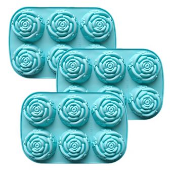 3 pc Rose Swirl Silicone Baking Mold Set Round Flower Cake Chocolate Candy Soap Mold