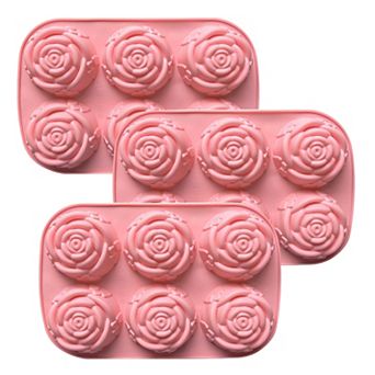 3 pc Rose Swirl Silicone Baking Mold Set Round Flower Cake Chocolate Candy Soap Mold