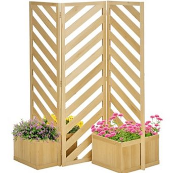 TOEMOA Freestanding Outdoor Privacy Screen with Self-Draining Planters Trellis for Garden Patio
