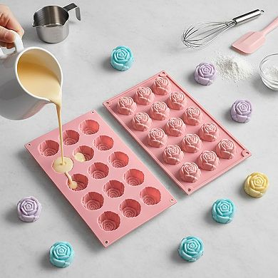 3-Piece Rose Flower Silicone Baking Mold Set Mini Round Cake Chocolate Candy Soap Mold