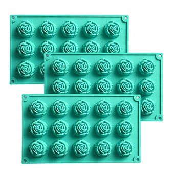 3 pc Rose Flower Silicone Baking Mold Set Mini Round Cake Chocolate Candy Soap Mold