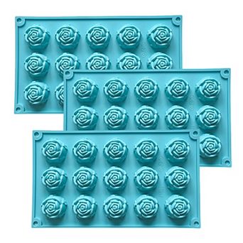 3 pc Rose Flower Silicone Baking Mold Set Mini Round Cake Chocolate Candy Soap Mold