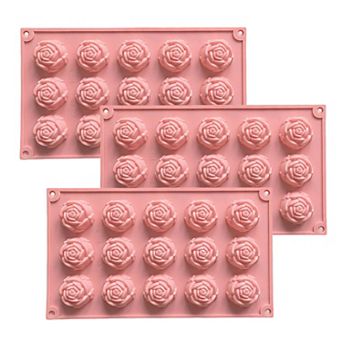 3 pc Rose Flower Silicone Baking Mold Set Mini Round Cake Chocolate Candy Soap Mold