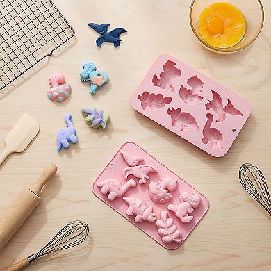 2-Piece Dinosaur Silicone Baking Mold Set Nonstick Flexible Chocolate Candy Dessert Mold