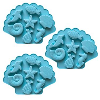 3 pc Ocean Theme Silicone Baking Mold Set Sea Life Cake Chocolate Candy Soap Mold