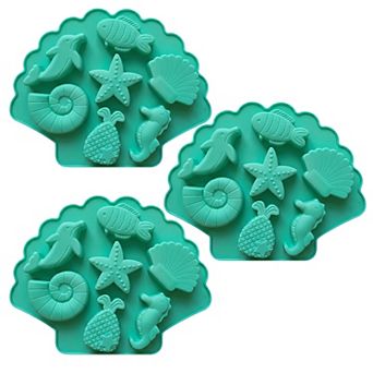 3 pc Ocean Theme Silicone Baking Mold Set Sea Life Cake Chocolate Candy Soap Mold