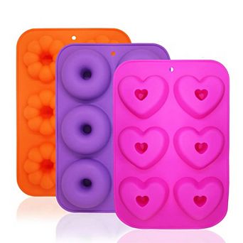 3 pc Silicone Donut and Heart Baking Mold Set Nonstick Dessert Cake Chocolate Soap Mold