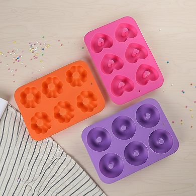 3-Piece Silicone Donut and Heart Baking Mold Set Nonstick Dessert Cake Chocolate Soap Mold