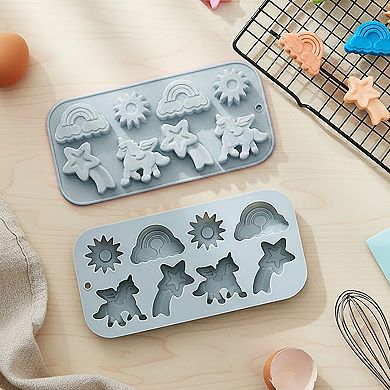 2-Piece Rainbow and Unicorn Silicone Baking Mold Set Nonstick Flexible Candy Dessert Mold