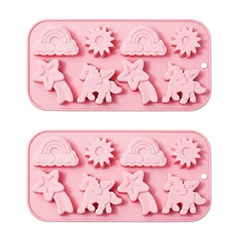 2 pc Rainbow and Unicorn Silicone Baking Mold Set Nonstick Flexible Candy Dessert Mold