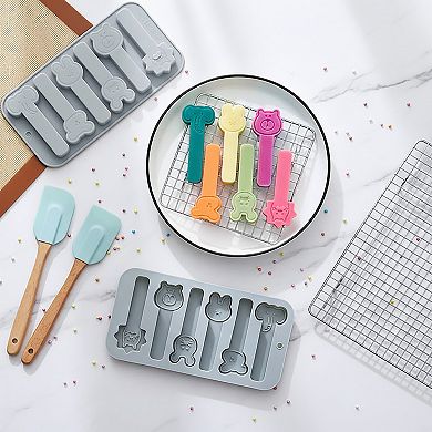 2-Piece Animal Popsicle Silicone Baking Mold Set Nonstick Flexible Ice Pop Dessert Mold