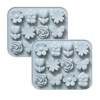 2 pc Silicone Flower and Butterfly Baking Mold Set Nonstick Flexible Candy Chocolate Mold