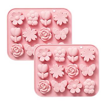 2 pc Silicone Flower and Butterfly Baking Mold Set Nonstick Flexible Candy Chocolate Mold