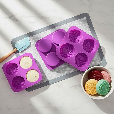 3-Piece Floral Silicone Baking Mold Set Round Flower Cake Soap Candy Chocolate Mold