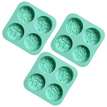 3 pc Floral Silicone Baking Mold Set Round Flower Cake Soap Candy Chocolate Mold