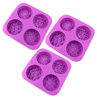 3 pc Floral Silicone Baking Mold Set Round Flower Cake Soap Candy Chocolate Mold